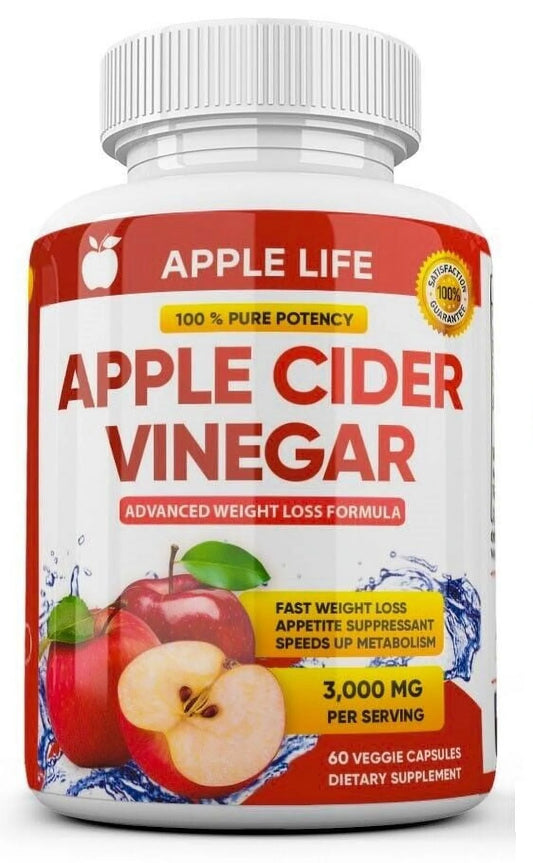 100% Pure APPLE CIDER VINEGAR ACV 3000Mg PURE WEIGHT LOSS FAT BURNER Diet Pills 60 Count